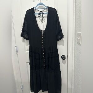 Free People Black Tiered Button-Front Maxi Dress